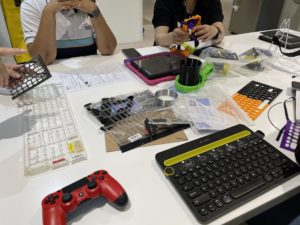 various prototypes of assistive devices on a table